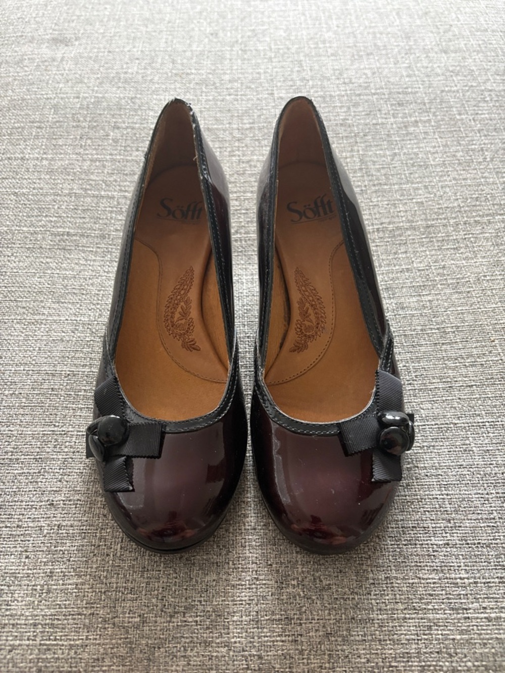 Sofft Women's Patent Ballet Flats in Burgundy with Black Trim